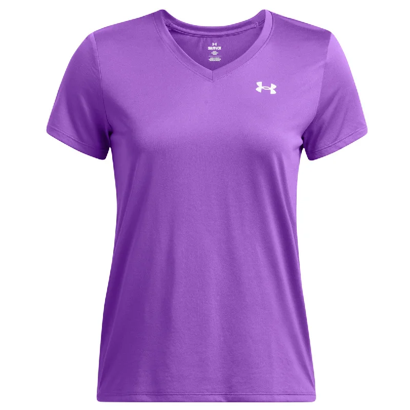 Under Armour Tech V-Neck Solid Training Tee - Womens - Lavish/White Graphic Embroidered Appliqued Under Armour Tech V-Neck Solid Training Tee - Womens - Lavish/White Graphic Embroidered Appliqued
