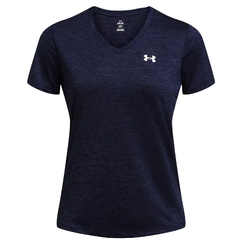 Under Armour Tech V-Neck Twist Training Tee - Womens - Midnight Navy/White Cashmere Blend Cotton Blend Poly Blend Under Armour Tech V-Neck Twist Training Tee - Womens - Midnight Navy/White Cashmere Blend Cotton Blend Poly Blend