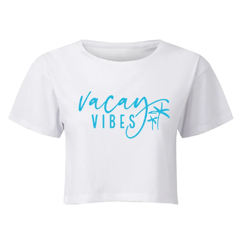 Vacay Vibes Summer Crop T-Shirt Solid Print Embellished