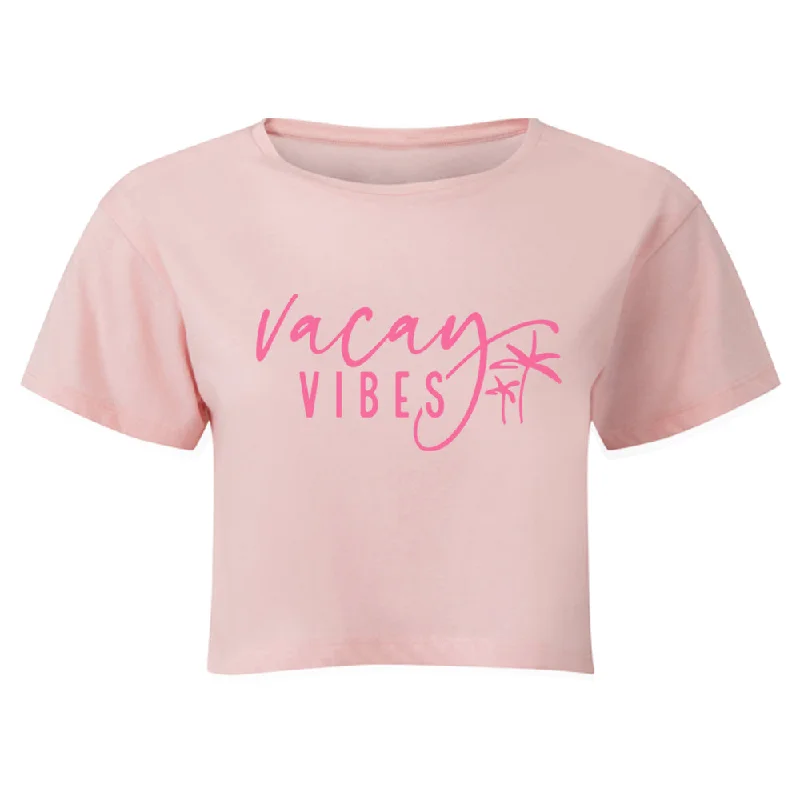 Vacay Vibes Summer Crop T-Shirt V-Neck T-Shirt Long Sleeve Cotton