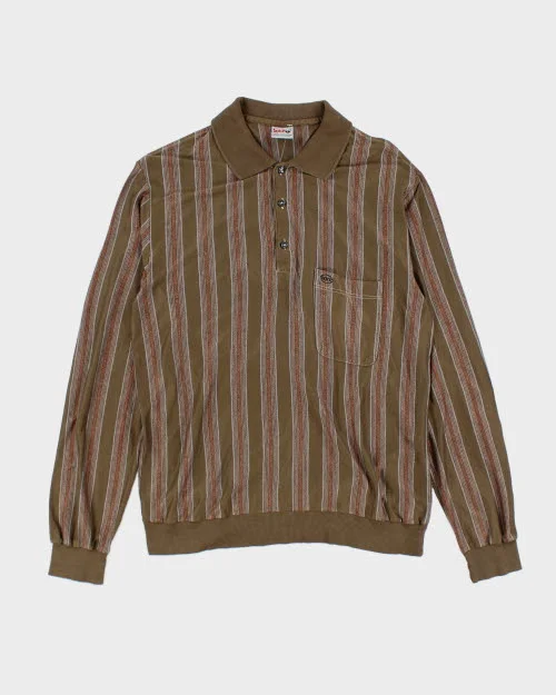 Vintage 90's Borg Striped Long-sleeve Polo Shirt - M Jersey Fabric Tulle Fabric Batik Fabric Vintage 90's Borg Striped Long-sleeve Polo Shirt - M Jersey Fabric Tulle Fabric Batik Fabric