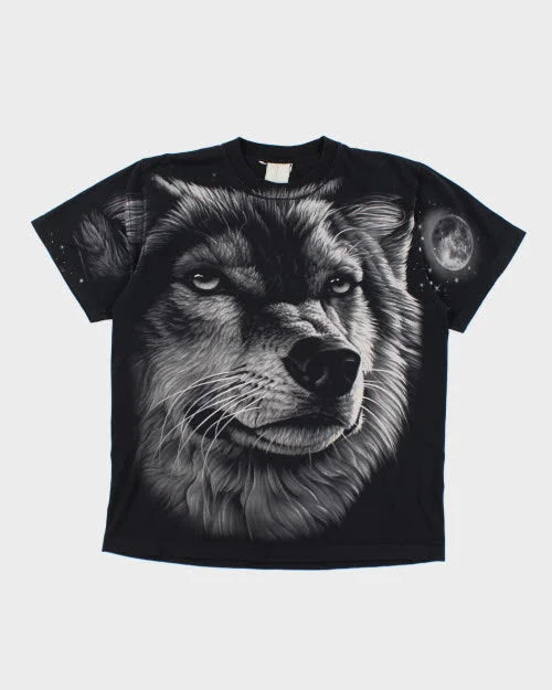 Vintage 90's Wolf Big Graphic T-Shirt - XL Spandex Blend Rayon Blend Denim Blend