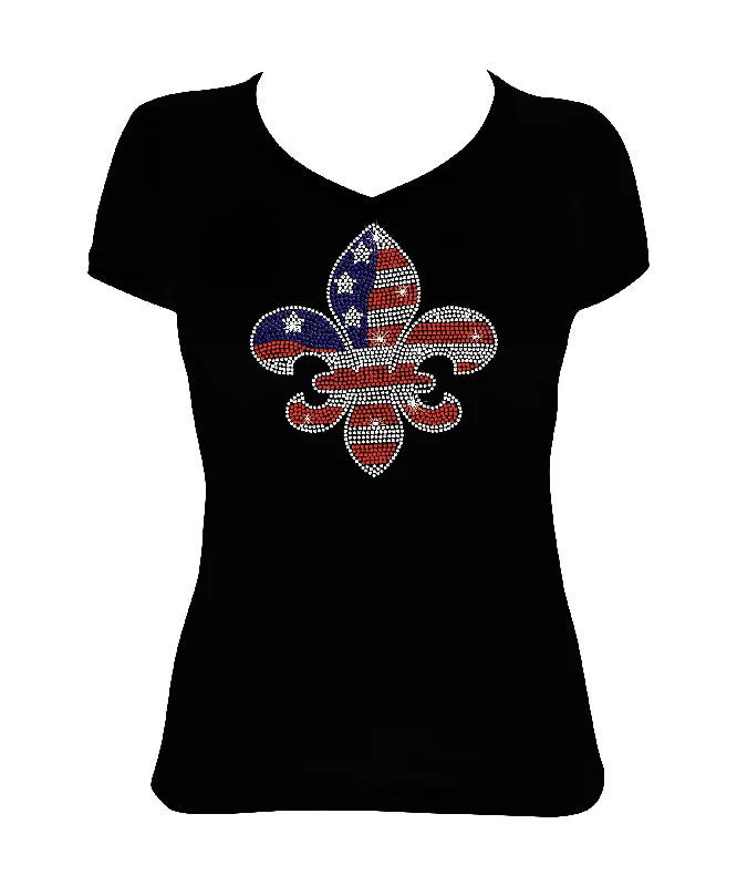 Women's Rhinestone Fitted Tight Snug 4th of July - Fleur de Lis in Red, White & Blue, Patriotic Shirt, 4th of July Shirt Striped Floral Plaid Women's Rhinestone Fitted Tight Snug 4th of July - Fleur de Lis in Red, White & Blue, Patriotic Shirt, 4th of July Shirt Striped Floral Plaid