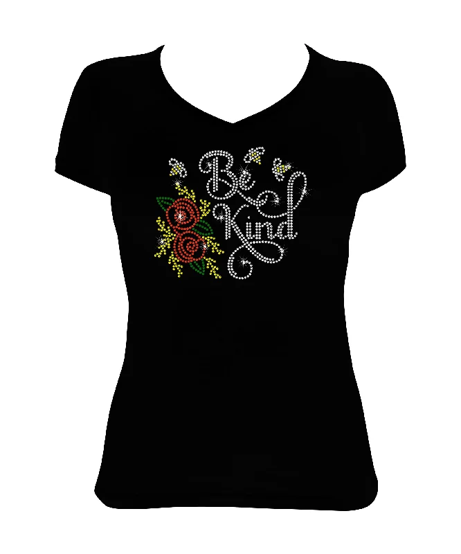 Women's Rhinestone Fitted Tight Snug Be Kind with Red Rose & Bees - Rhinestone Shirt Front Pockets Side Pockets Patch Pockets Women's Rhinestone Fitted Tight Snug Be Kind with Red Rose & Bees - Rhinestone Shirt Front Pockets Side Pockets Patch Pockets