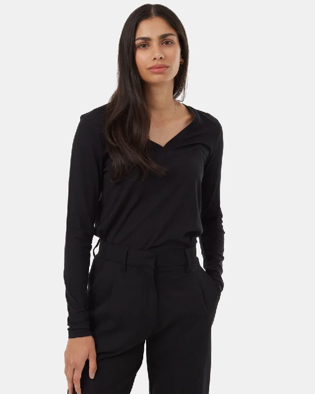 TreeBlend V-Neck Longsleeve T-Shirt Notch Collar Peter Pan Collar Cowl Neck