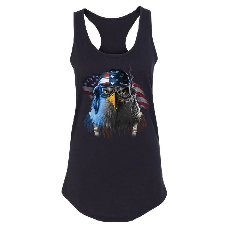 Zexpa Apparelâ„¢ Freeodom Fighther American Eagle Women's Racerback 4th of July USA Shirt Ribbed T-Shirt High Neck Heavyweight Zexpa Apparelâ„¢ Freeodom Fighther American Eagle Women's Racerback 4th of July USA Shirt Ribbed T-Shirt High Neck Heavyweight