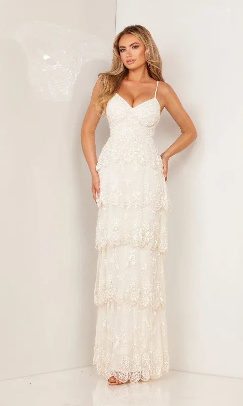 Long Beaded Prom Dress with Tiered Skirt 1190