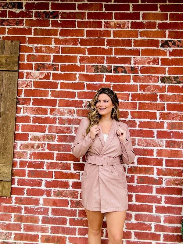 Belted Babe Leather Coat Dress - Dusty Mauve