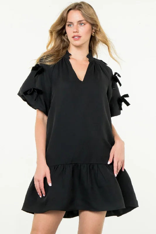 Bow Sleeve Dress | Black