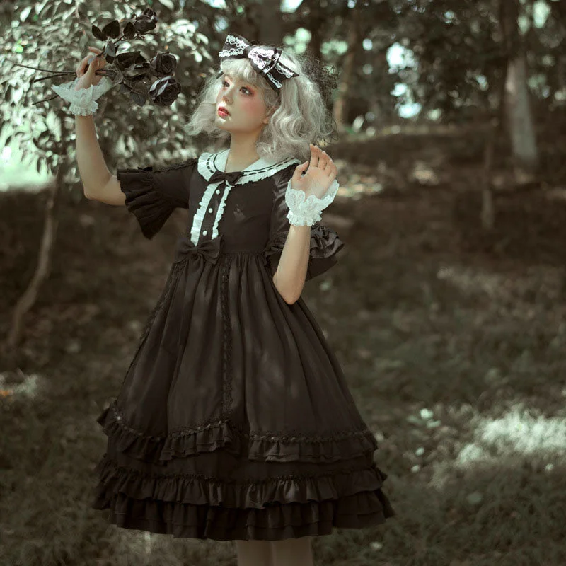 Bows Lace Black Gothic Lolita Dresses