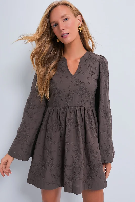 Brown Textured Becca Bell-Sleeved Mini Dress Cozy T-Shirt Mini Dress