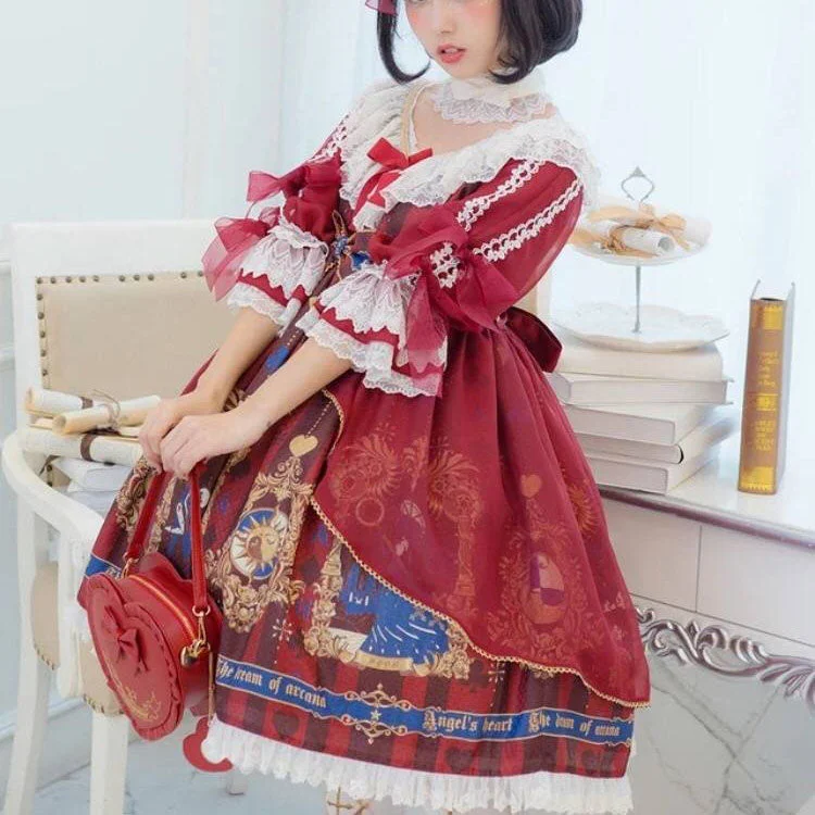 Chiffon Lace Frill Half Sleeve Classic Chinese Lolita Dress