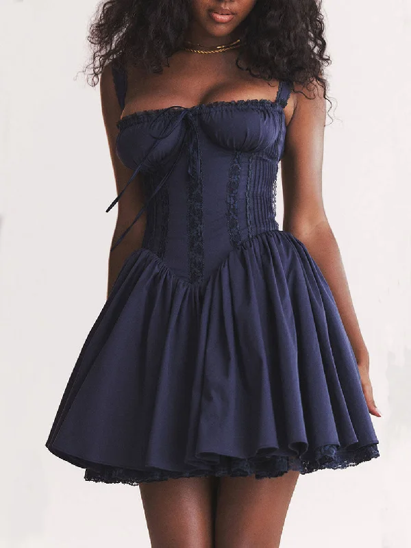 French Navy Stylish Corset Mini Dress Trendy Mini Dress with Belt