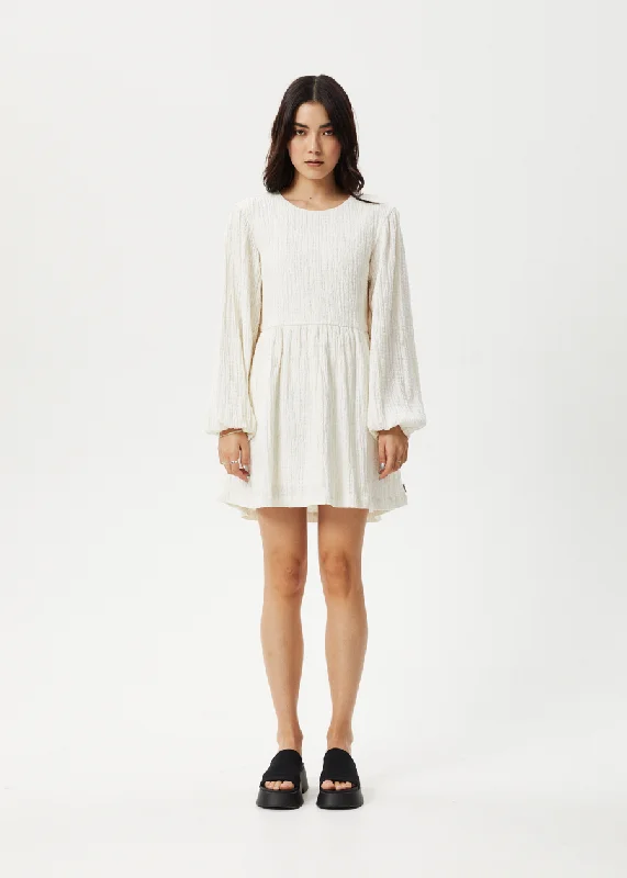 Afends - Focus Hemp Seersucker Mini Dress in White Trendy A-Line Mini Dress