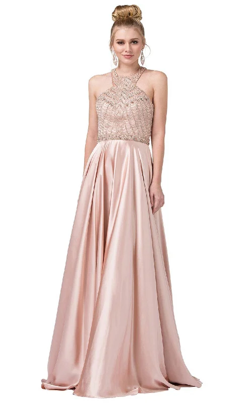 Beaded T-Back Long A-Line Prom Dress