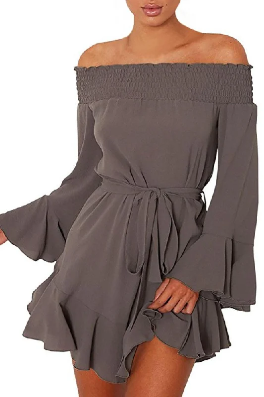 Enchanted Sleeves Off Shoulder Mini Dress Trendy Button-Detail Mini Dress