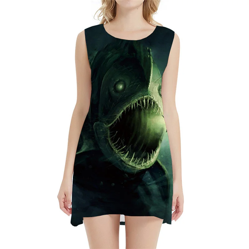Fish Dress Women Punk Rock Short Animal Sexy Green Vestido Sexy Tropical Ladies Dresses Womens Clothing Vintage