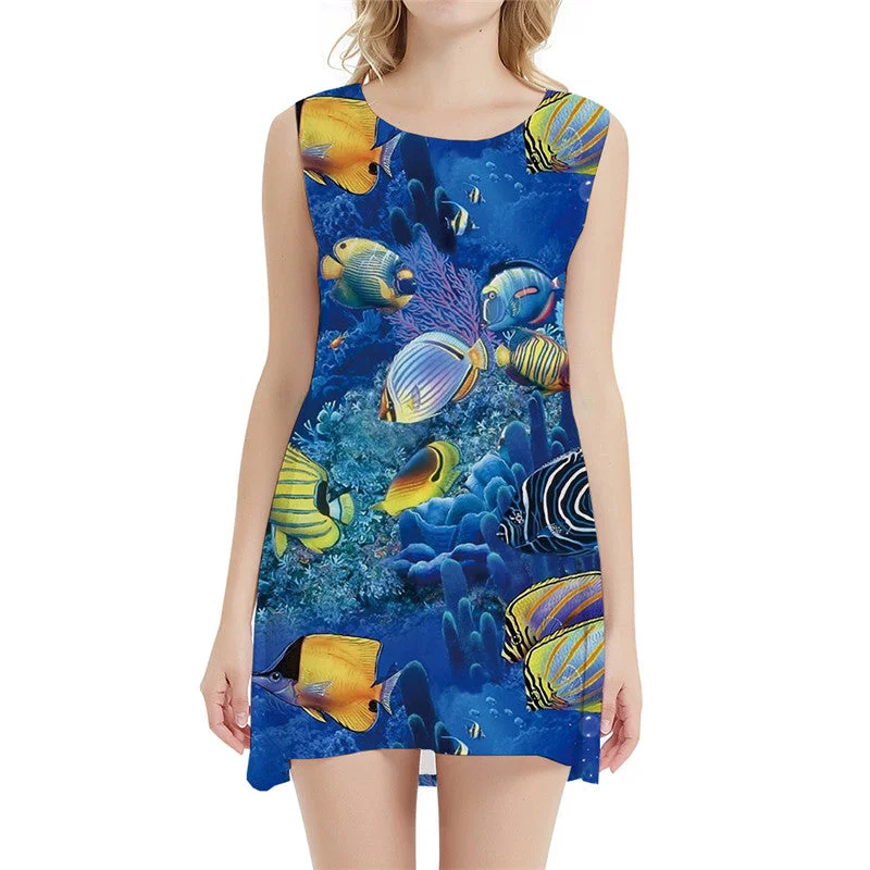Fish Dress Women Animal Short Tracksuits Beach Ocean Tank Fishinger Boho Womens Clothing Elegant