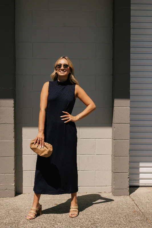 Gabriela Rib Dress in Indigo