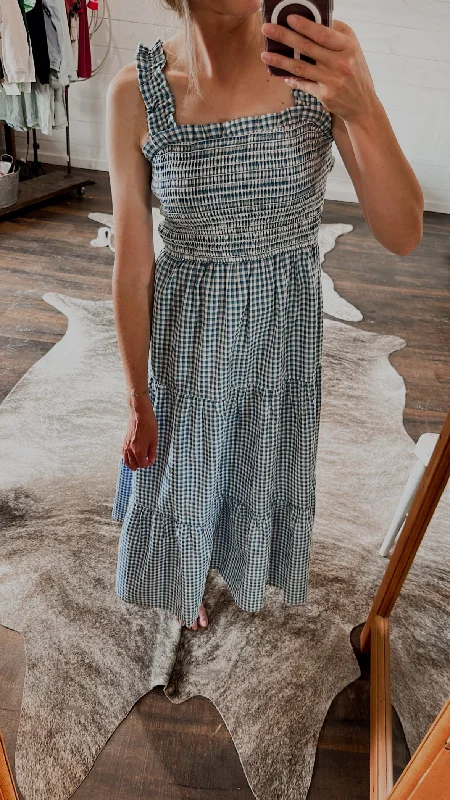 Gingham Print Smocked Dress