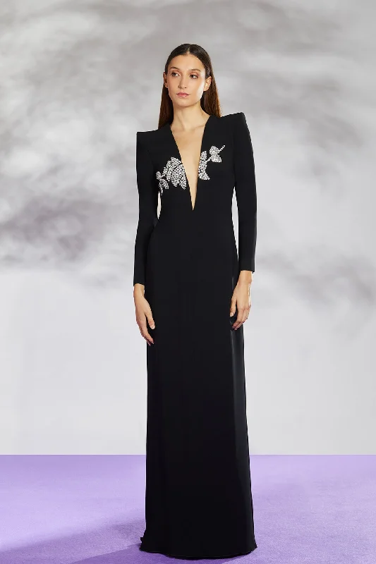 Plunging neckline crepe dress
