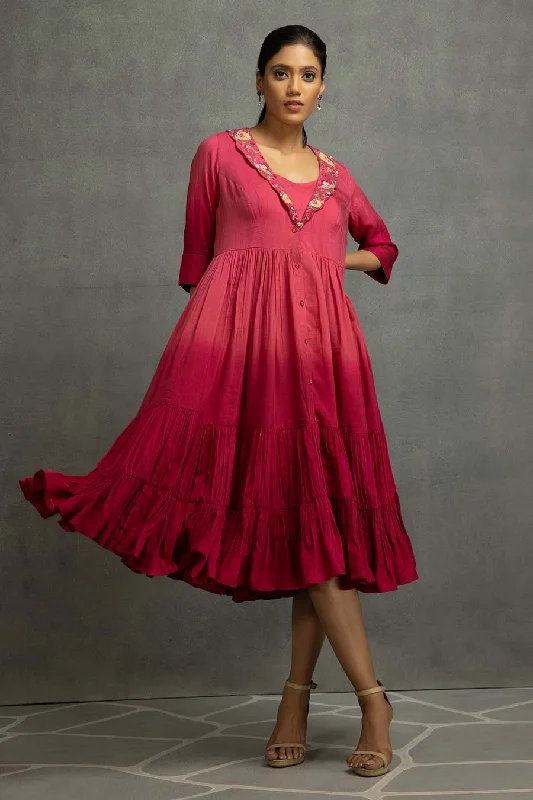Pink Ombre Embellished Tiered Dress