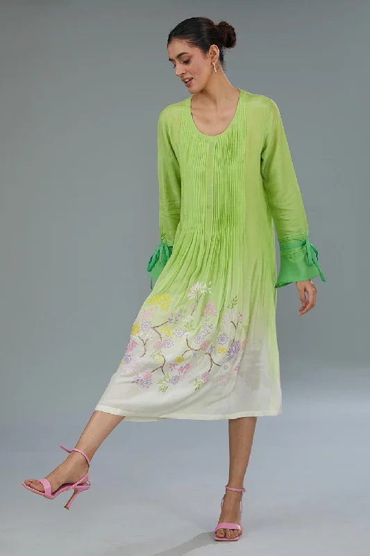 Green Ombre Pintuck Dress