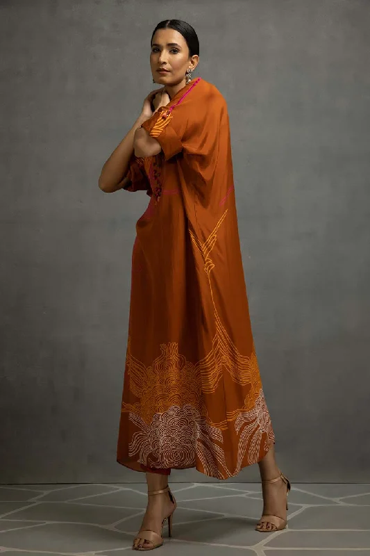 Brown Printed Long Dress