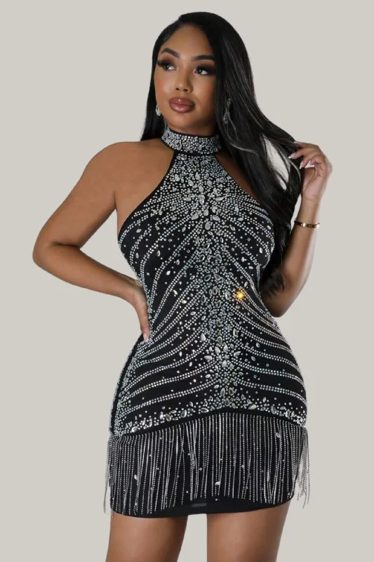 Kayleigh Beaded Fringe Halter Dress