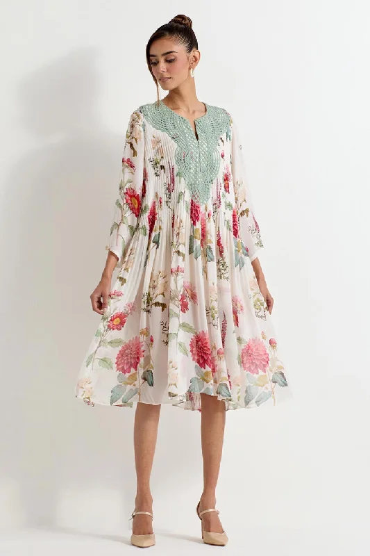 Daisy Printed Georgette Lattice Dress