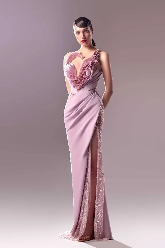 Lace and organza draped dress