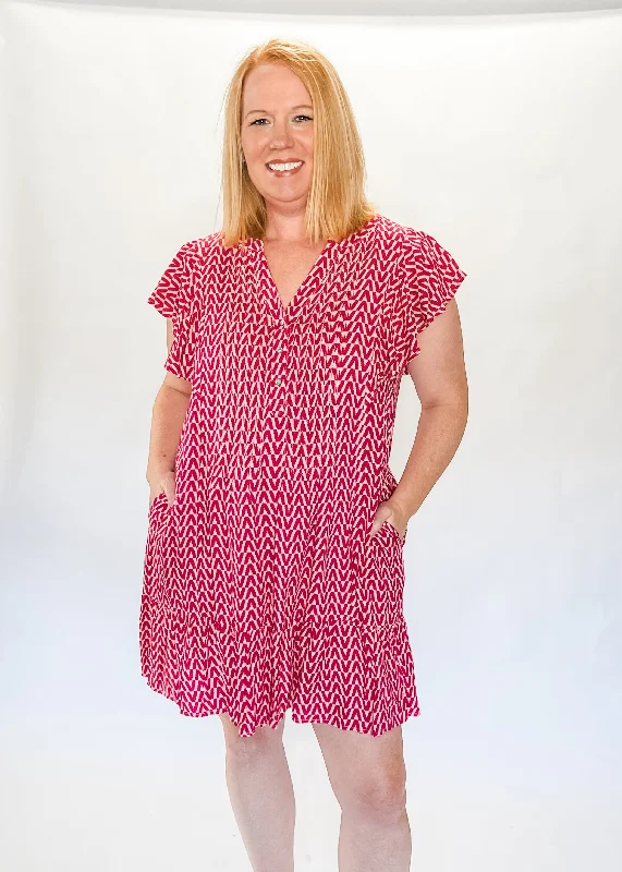 Live Out Loud Geo Print Dress - Hot Pink