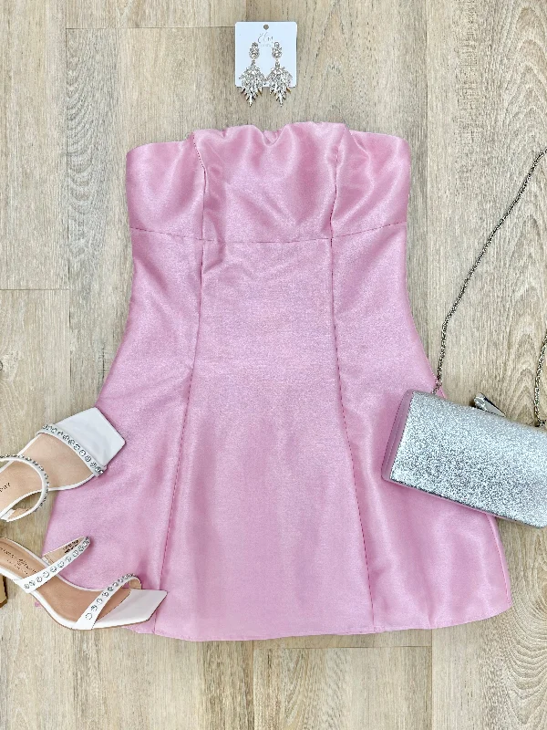 Mauve Taffeta Strapless Dress