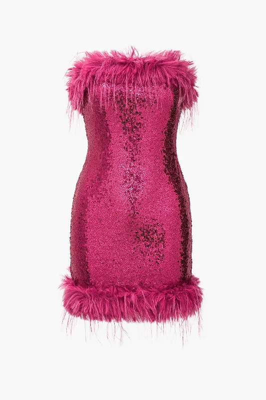 Sequin Feather Sleeveless Mini Dress Stylish Button-Down Mini Dress