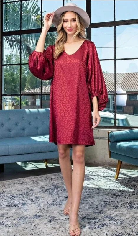 Merlot Leopard Satin Dress