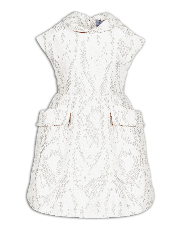 MiMiSol SS24 Jacquard Overlay Retro Dress with Tulip Skirt in Cream
