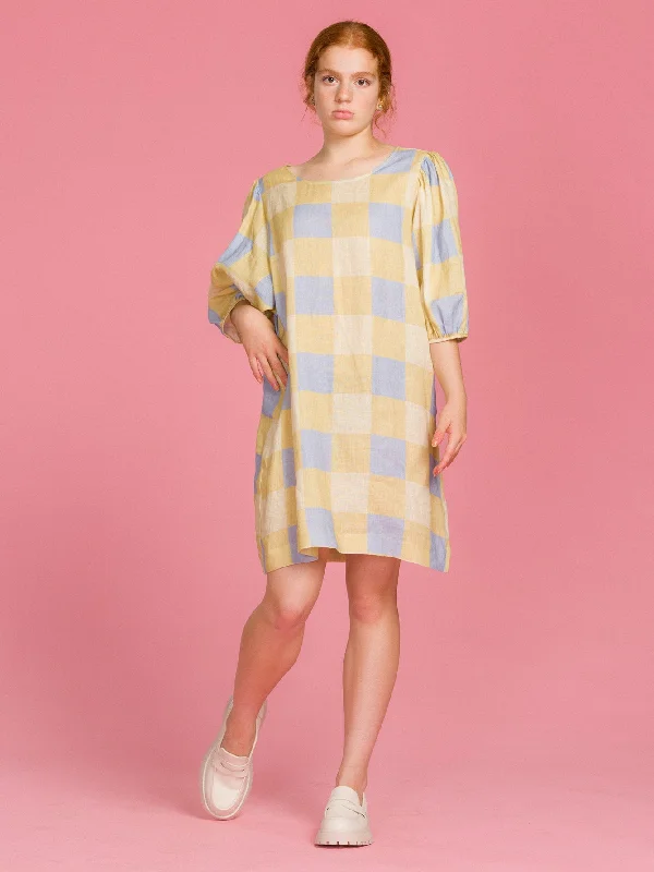 Misty Linen Dress Xadrez