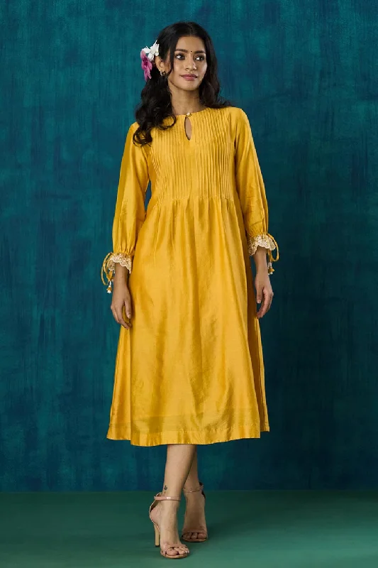 Mango Yellow Pintuck Amrai Dress