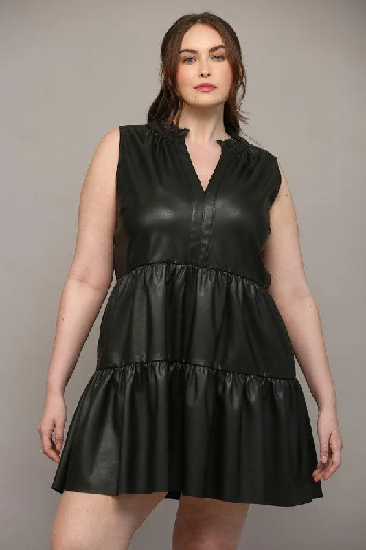 PLUS faux leather ruffle dress