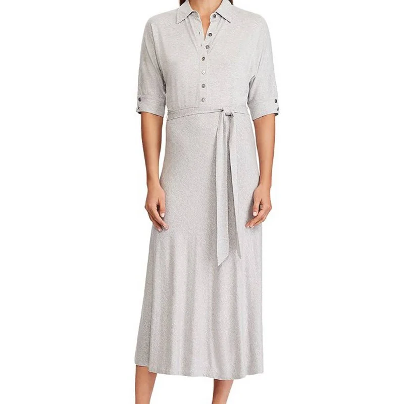 Ralph Lauren Light Gray Knit Jersey Dress w/ Belt Tie