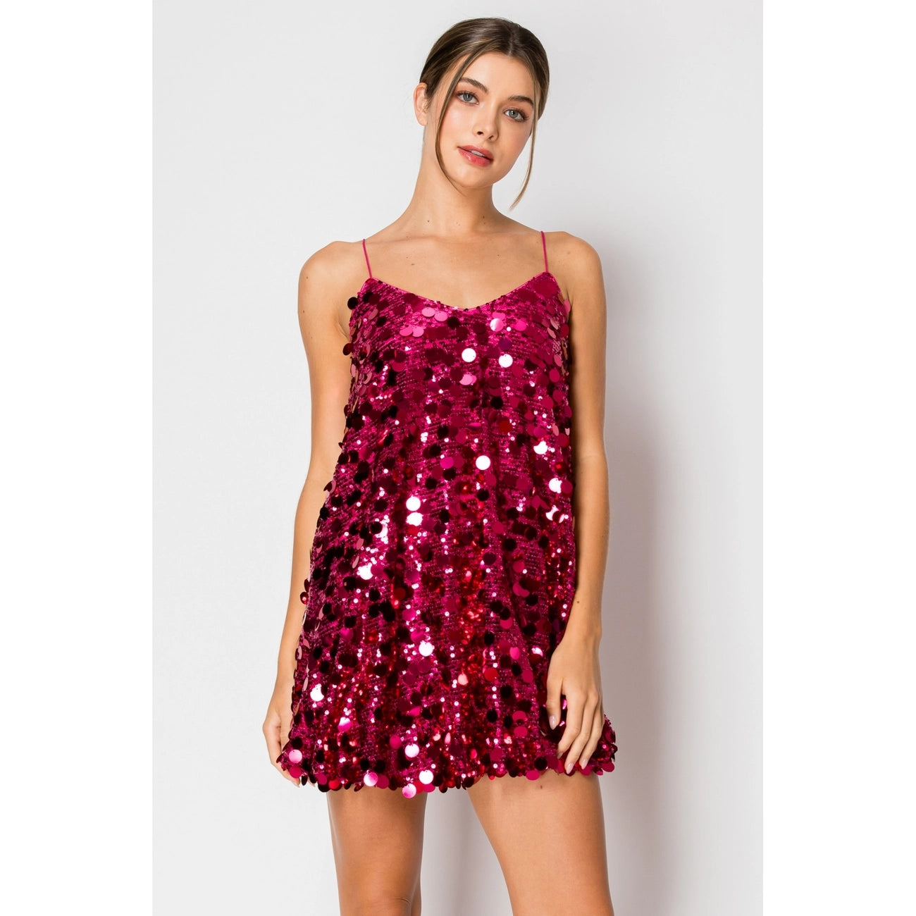 Sequin Spaghetti Straps Mini Dress Trendy Cut-Out Mini Dress