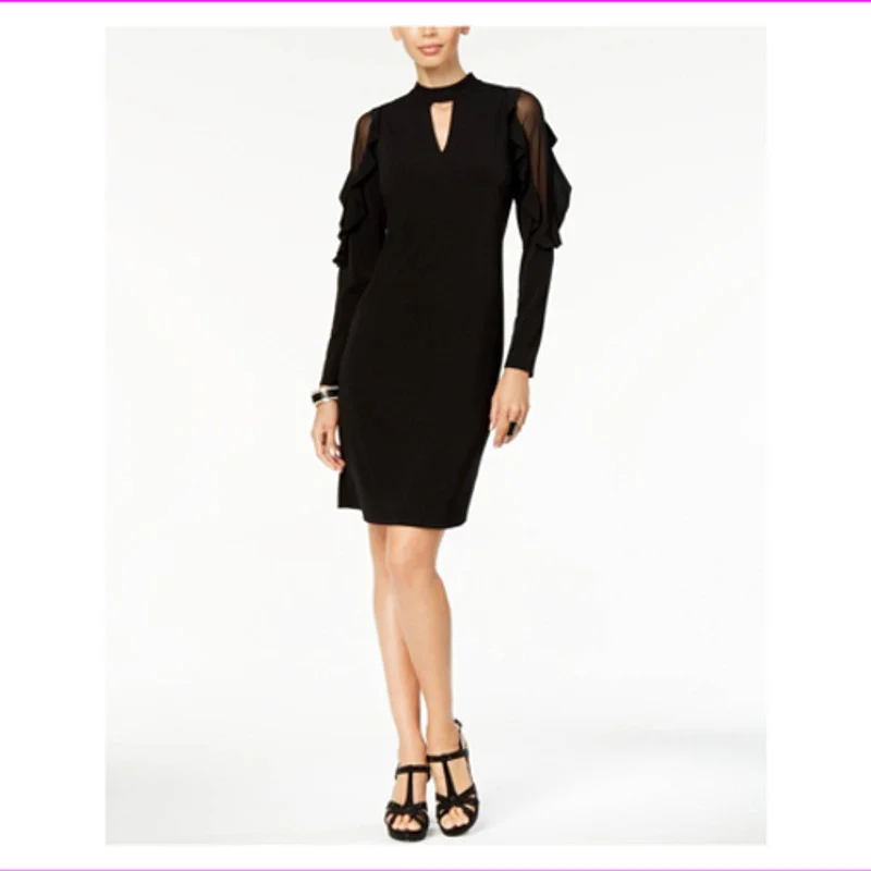 THALIA SODI LADIES TOLEDO RUFFLE SLEEVE ILLUSION DRESS