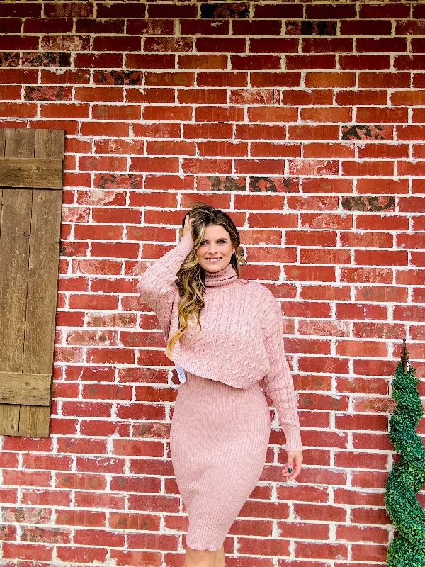 Trendy Turtleneck & Dress Set - Dusty Blush