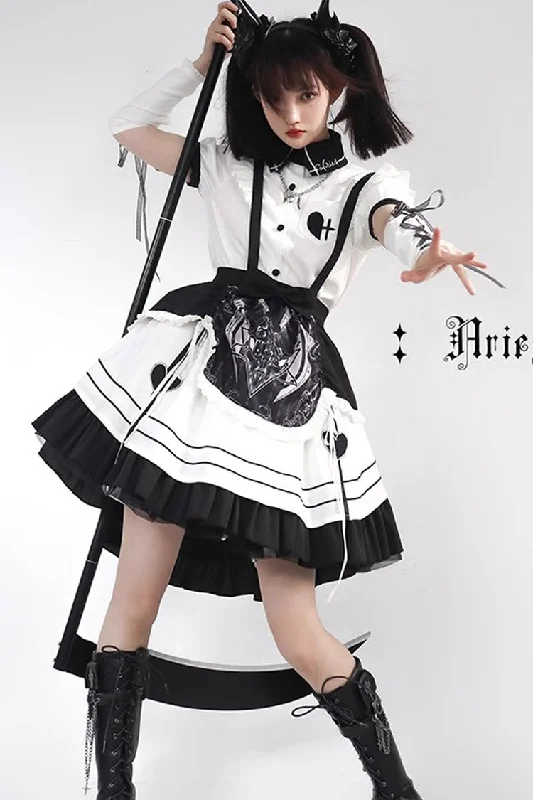 White/Black Ruffle British Style Maid Gothic Lolita Strap Dress