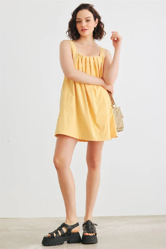 Dusty Yellow Cotton Sleeveless Mini Dress /1-2-2-1 Trendy Wraparound Mini Dress