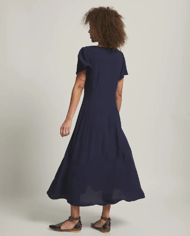 Zorya Flutter Sleeve Dress - Navy