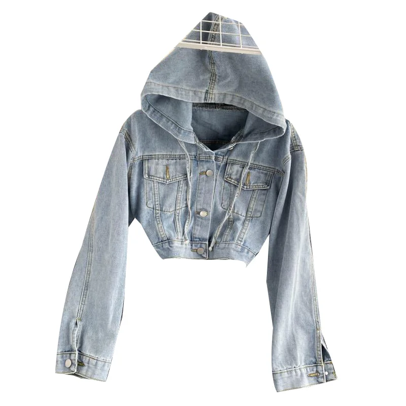 Age reducing hooded cardigan autumn new female casual versatile denim jacket female 1472 Zippered Front Buttoned Front Snap Front Age reducing hooded cardigan autumn new female casual versatile denim jacket female 1472 Zippered Front Buttoned Front Snap Front