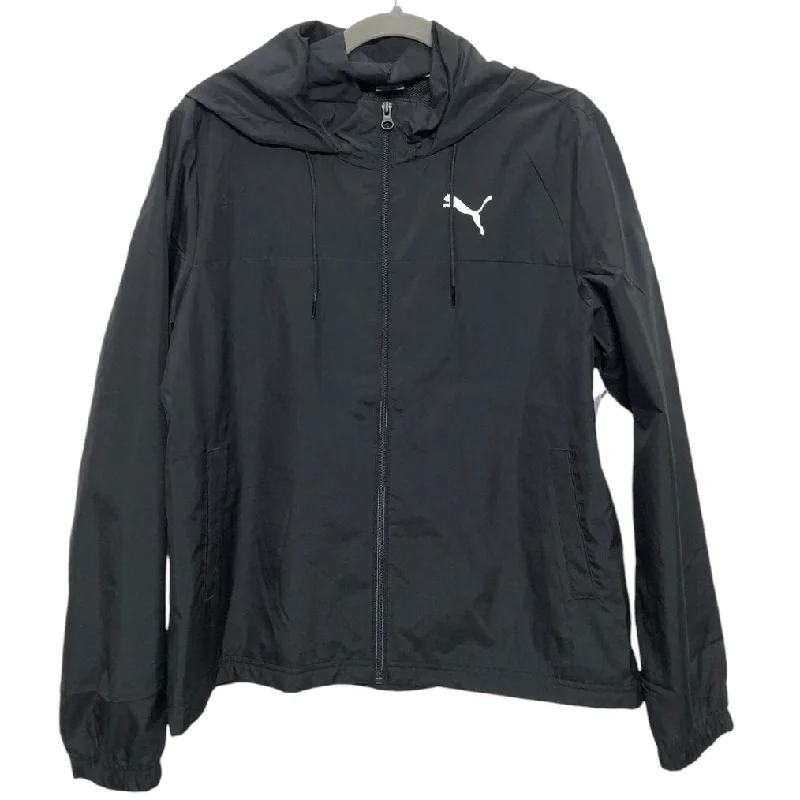 Athletic Jacket By Puma In Black, Size: L Welt Pockets Slit Pockets Flap Pockets