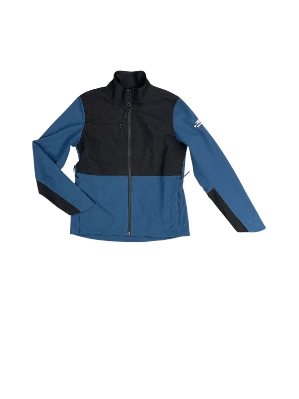Athletic Jacket By The North Face In Black & Blue, Size: M Fleece Fabric Down Fabric Feather Fabric Athletic Jacket By The North Face In Black & Blue, Size: M Fleece Fabric Down Fabric Feather Fabric