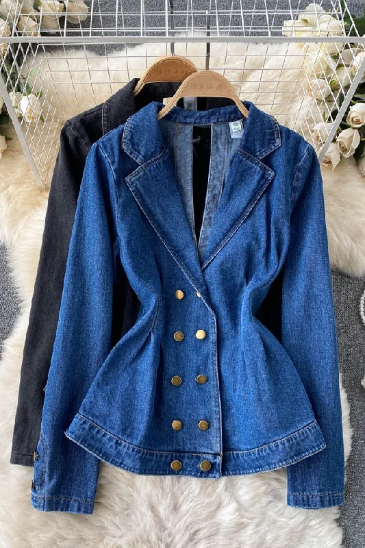 Denim Jacket Women's V-neck open back temperament top 1503 Embroidered Jacket Appliqued Jacket Beaded Jacket Denim Jacket Women's V-neck open back temperament top 1503 Embroidered Jacket Appliqued Jacket Beaded Jacket